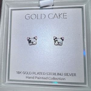 Brand new Gold Cake Pug Puppy Dog Stud Earrings with Backs